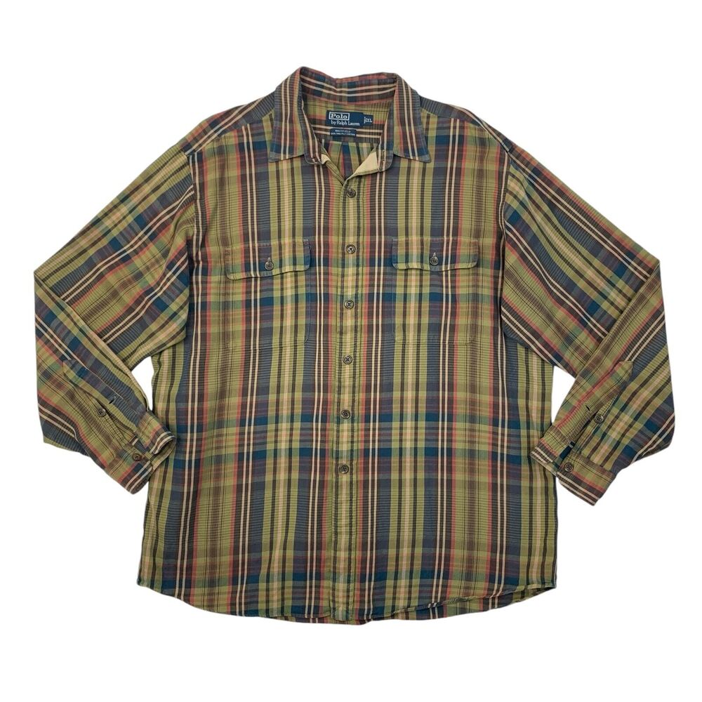 Polo Ralph Lauren Shirt Mens XL Extra Large Whitfield Cotton Plaid Long Sleeve